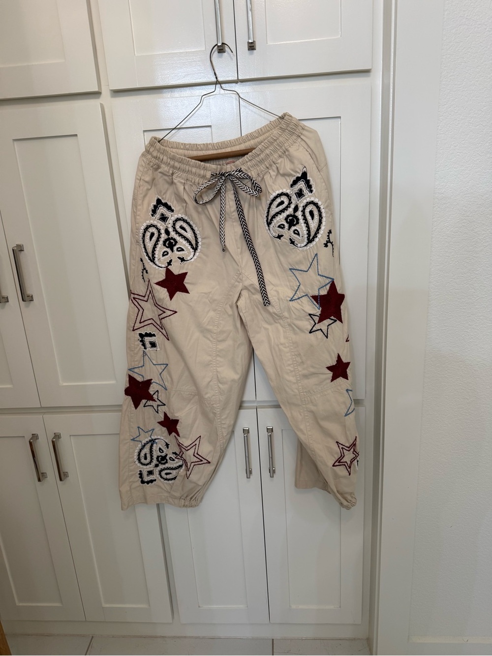 Free People Beige Embroidered Star Joggers
